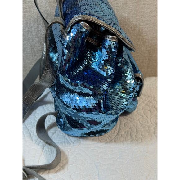 Coach Women’s Blue Poppy Sequin Backpack Signature Glitter Travel Bag Designer - Picture 13 of 13